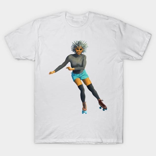 Alien Girl Roller Skates Rollergirl Art T-Shirt by Helms Art Creations